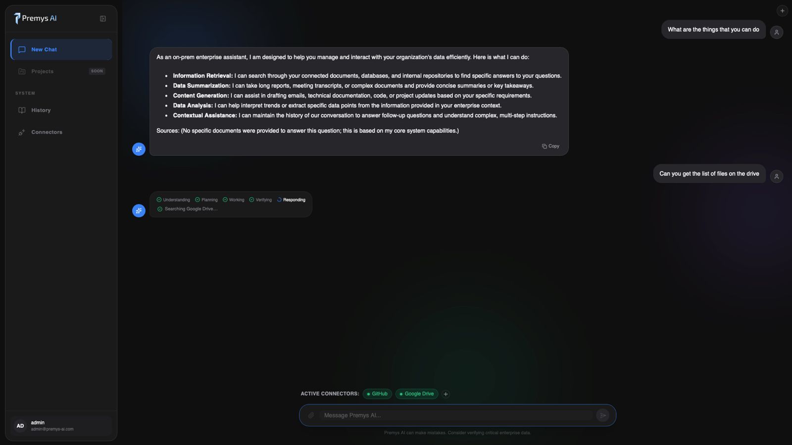 Premys AI enterprise console